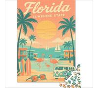 Florida Vintage Poster Jigsaws 1000 Pieces for Adults | lovely wildlife artwork for animal lovers to enjoy creating a beautiful picture in your spare time to enjoy at home38x26cm