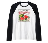 Florida Watermelon Vintage Fruit Distressed Retro Design Raglan Baseball Tee