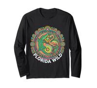 Florida Wild Gator Flamingo Dot Art Mandala Long Sleeve T-Shirt