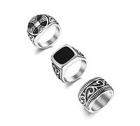 Florideco 3Pcs Stainless Steel Biker Rings for Men Vintage Signet Ring Band Set with Celtic Knot Size 7-13