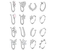 Florideco Nose Cuff Fake Nose Ring Hoop Clip on Nose Ring CZ Dangle Fake Nose Ring Cartilage Tragus Ring Nose Cuff Non Piercing for Women Men, Metal, cubic-zirconia