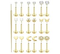 Florideco Threadless Nose Rings Studs for Women Men 316L Surgical Steel Push in Flat Back Stud Earrings CZ Lip Labret Cartilage Earring Medusa Nostril Helix Tragus Piercing Jewelry 20G 18G 16G, 20G