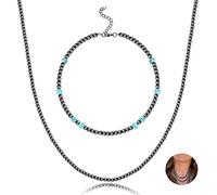 Florideco Western Jewelry Navajo Pearl Necklace for Women Layered Country Beaded Navajo Pearls Choker Necklace, Faux Pearl, Zinc Alloy, Turquoise