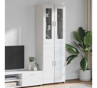 Florin Highboard High Gloss White Wood Material 60 x 35 x 182 cm with 6 Board Shelves and 4 Hinged Doors for Living Room Storage and Storage