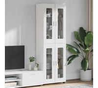 Florin Highboard with Shelf, White Wood Material 60 x 35 x 182 cm with 6 Board Shelves and 4 Hinged Doors for Living Room, Storage Space and Storage, Space-saving and Versatile Use