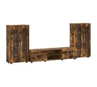 Florin TV Cabinet Set 3-Piece Smoked Oak Wood Material with Storage Space, Drawers, Sideboards and TV Lowboard for Living Room, Multimedia and Space-saving Furnishings