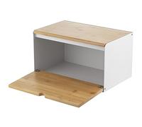 FLORINA Bread Bin Bread Bin 35.5 x 21.5 x 19.5 cm I Steel Bread Box and Bamboo Lid I Spacious and Modern Bread Container I Bread Storage Fresh Longer I Lunch Box for Kitchen I Colour: White
