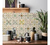 Florint Self Adhesive Wall Tiles Stickers 24PCS Moroccan Mosaic Style Kitchen Wall Art Decor Traditional Vintage Design for Bathroom Backsplash Splashbacks Peel and Stick Transfer Covers
