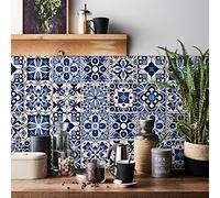 Florint Self Adhesive Wall Tiles Stickers 24PCS Moroccan Mosaic Style Kitchen Wall Art Decor Traditional Vintage Design for Bathroom Backsplash Splashbacks Peel and Stick Transfer Covers