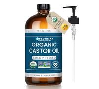 Florisan USDA Certified Organic Castor Oil 16oz Glass Bottle, Cold Pressed, Hexane-Free, Non-GMO, Vegan, 100% Pure Castor Oil for Hair Growth, Skin, Lashes, Eyebrows, EWG Verified