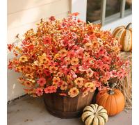 florisso Artificial Fall Flowers Fake Mums for Outdoor Autumn Decoration, 12 Bundles Faux Silk Orange Yellow Mums Daisy Look Real UV Resistant for Outside Home Porch Patio Planter