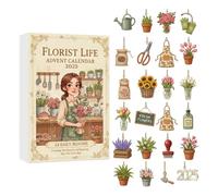 Florist Life Advent Calendar 2025, 24 Days of Flower-Themed Christmas Countdown, Mini Floral Ornaments Gift Set for Gardeners, Floristry Lovers & Holiday Home Decor (Beige)