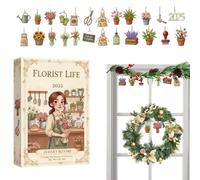 Florist Life Advents Calendars 2025, 24-Day Flowers Christmas Countdown Calendar, 24 2d Flat Flower Bouquets And Potted Plant Pendants, Holiday Presents For Children And Flower Lovers