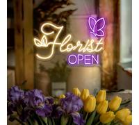 Florist OPEN with Butterfly Neon Sign Commercial Grade LED Wall Sign for Flower Shop Window Front Desk Decor Perfect Florist Store Cafe Boutique Wall Art for Mother's Day Wedding Gifts