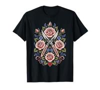 Florist Shears and Roses Crest Tattoo Flower Gift T-Shirt