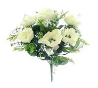 Florist Supplies uk Artificial Silk Anemone & Foliage Flower Bush (Ivory, 1)