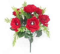 Florist Supplies uk Artificial Silk Anemone & Foliage Flower Bush - Red x 34cm