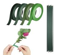 Florist Tape 4 Rolls - Floral Tape & Florist Wire Set, 12mm Wide Flower Tape for Bouquet Stems, Green Floral Tape for Wrapping Flowers, Wedding Bouquets, Corsages, DIY Crafts, 30 Yards/Roll