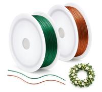 Florist Wire 2 Rolls, 0.35mm Flexible Wire for Wreath Making Floral Crafts | 55m per roll in green & brown, rust-proof coated iron wire for plant support, jewellery making, Christmas decor & DIY crafts