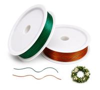 Florist Wire 2 Rolls, 0.35mm Flexible Wire for Wreath Making Floral Crafts | 55m per roll in green & brown, rust-proof coated iron wire for plant support, jewellery making, Christmas decor & DIY crafts