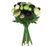 FloristryWarehouse Artificial silk flowers Ranunculus arrangement Aubergine Cream Green 15 stems 33cm