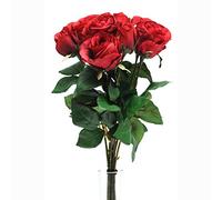FloristryWarehouse Artificial Silk Rose Bunch Red 9 Individual Stems 42cm/16.5 Inches
