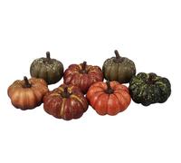 FloristryWarehouse Bag of 7 Assorted Artificial Mini Pumpkin Gourds 6-8cm Green, Orange, Brown