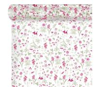 FloristryWarehouse Cello Roll Clear with Fern Meadow Flower Leaf Pattern 80cm x 100m Fuchsia Pink