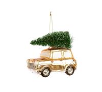 FloristryWarehouse Classic Mini Car With Christmas Tree Hanging Glass Ornament Gold