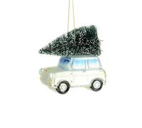 FloristryWarehouse Classic Mini Car With Christmas Tree Hanging Glass Ornament White
