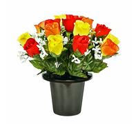 FloristryWarehouse Grave pot Roses gyp yellow, red & orange
