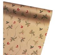 FloristryWarehouse Kraft Paper Roll 50cm Wide 100m Roll Natural with Green and Red Holly Print