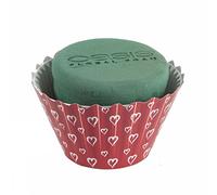 FloristryWarehouse Oasis Cupcakes Large Valentines red with White Hearts 12cm Flower Foam Cup Cake. Box of 6