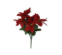 FloristryWarehouse Velvet Artificial Poinsettia Bush 7 Heads Red 30cm