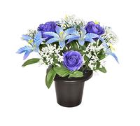 FloristryWarehouse Weighted Grave Pot Blue Lily and Rose with White Gyp