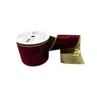 FloristryWarehouse Wired Velvet Ribbon with Gold Edge and Back 100mm x 10m Burgundy Red