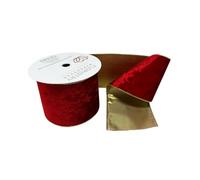 FloristryWarehouse Wired Velvet Ribbon with Gold Edge and Back 100mm x 10m Red