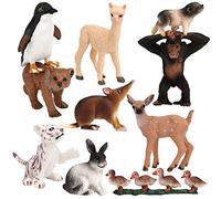 FLORMOON Animal Figures 10pcs Realistic Cute Animal Figurines include Tiger Deer Chimpanzee Brown Bear etc. Science Project Cake Topper Party Supplies for Boys and Girls