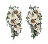 FLOROAD 2 Pcs 30 inch Spring Summer Teardrop Swag, Artificial Sunflower Peony Flower Swag for Front Door Porch Wall Window Decorating, EV061167A