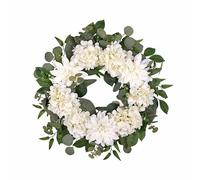 FLOROAD 24" Spring Summer Front Door Wreath, Life-Like Artificial White Dahlia Hydrangea Wreath for Wedding Valentine's Day Mother's Day Memorial Day
