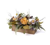 FLOROAD Fall Decor, Artificial Plants Decoration with Peonies Eucalyptus Leaves Pine-Cones Berries in Wood Box for Home Farmhouse Table Centerpiece, Autumn Floral Arrangement for Home Indoor, 14 inch