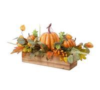 FLOROAD Fall Decor - Faux Pumpkins & Maple Leaves in Wood Box for Table Centerpiece, Shelf, Mantel, Window Sill Decor - Autumn Thanksgiving Arrangement for Home Indoor Outdoor - 14 inch, 2024 New