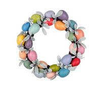 FLOROAD Handmade Easter Wreath with Artificial Colorful Eggs Lambs Ear, Spring Easter Holiday Decor for Home Indoor Outdoor, 18 Inches
