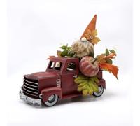 FLOROAD Vintage Red Metal Truck with Gnomes Pumpkin Maple Leaf Farmhouse Table Top Fall Decor, Autumn Themed Thanksgiving Old Pickup Truck Decorations for Home Table Shelf, 12 inch