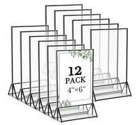 Floroom 12 Pack 4x6 Inch Clear Acrylic Sign Holders, Double-Sided Black Display Stand Picture Frames for Table Numbers, Menus, Flyers, Weddings, and Offices