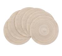 Floroom 15 Inch Round Braided Placemats Set of 6, Washable Heat Resistant Cotton Polyester Circle Place Mats for Kitchen Dining Table - Canvas Beige