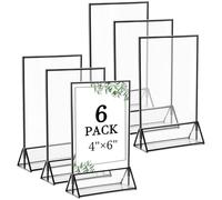 Floroom 6 Pack 4x6 Inch Clear Acrylic Sign Holders, Double-Sided Black Display Stand Picture Frames for Table Numbers, Menus, Flyers, Weddings, and Offices