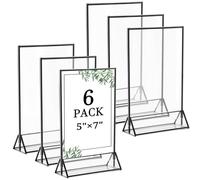 Floroom 6 Pack 5x7 Inch Clear Acrylic Sign Holders, Double-Sided Black Display Stand Picture Frames for Table Numbers, Menus, Flyers, Weddings, and Offices