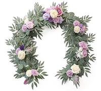 Floroom 6ft Artificial Eucalyptus Garland with Flowers Fake Greenery Faux Floral Vine Garland for Table Decor Wedding Centerpieces Bridal Shower Party Decorations, Lilac & Lavender