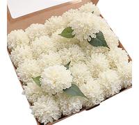Floroom Artificial Dahlia Flowers 25pcs Real Looking Ivory Foam Fake Roses with Stems for DIY Wedding Bouquets White Bridal Shower Centerpieces Floral Arrangements Party Tables Home Decoration